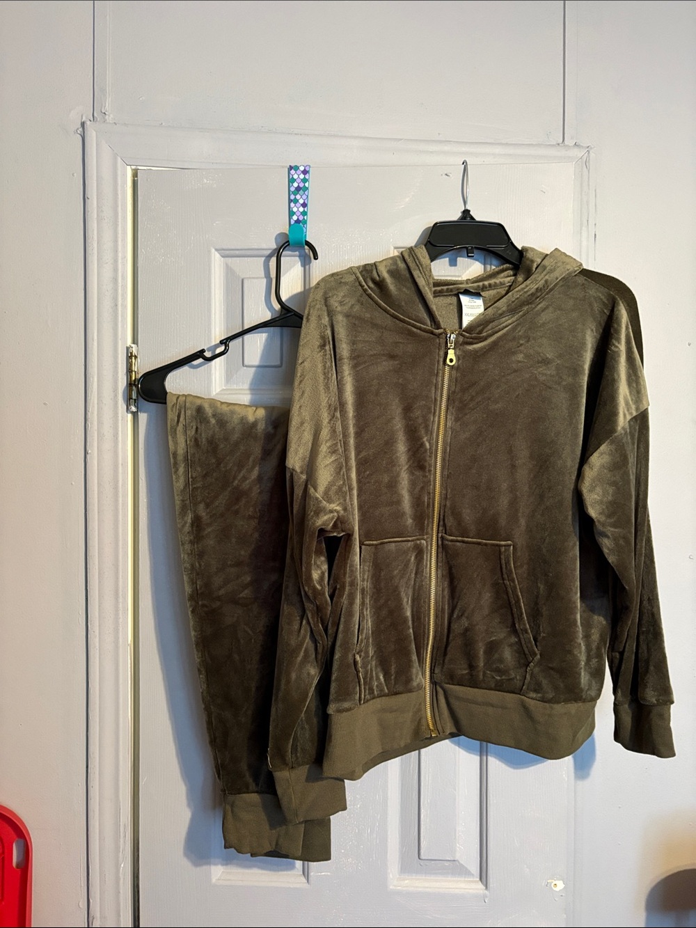 Felina Olive Green Velour Zip Hoodie and Joggers Set